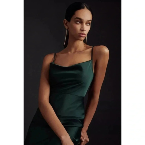 NWT Anthropologie Sachin Babi Cali Satin Cowl Neck Slip Dress Emerald Green - Picture 10 of 11